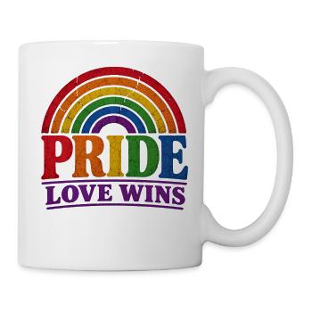 Pride Love Wins Regenbogen Vintage T-Shirt Sticker - Tasse - Weiß - Rechts