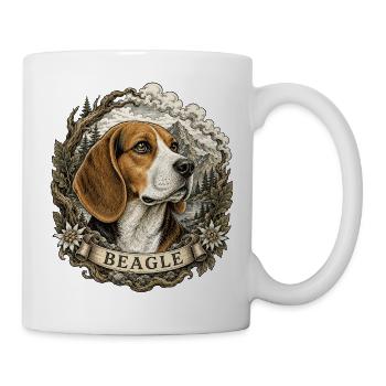 Beagle im Vintage Stil mit Berglandschaft - Tasse - Weiß - Rechts