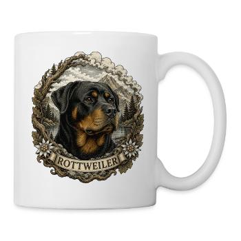 Rottweiler im Vintage Stil mit Berglandschaft - Tasse - Weiß - Rechts