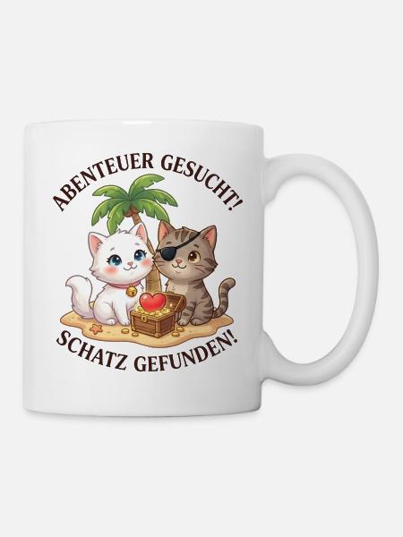 Katzen Abenteuer Schatz gesucht - Tasse - Weiß