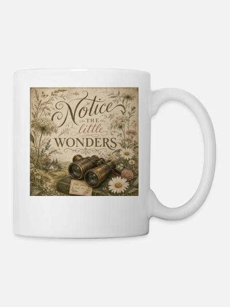 Wildblumen Fernglas Retro Wandbild Nostalgie Deko - Tasse - Weiß