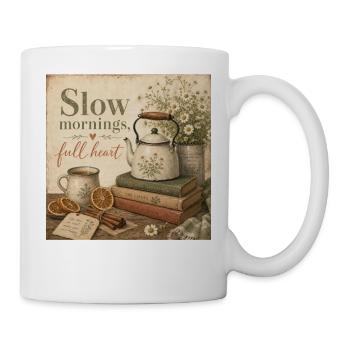 Slow Mornings Full Heart Poster Coffee Tea Decoration - Mug - white - Right