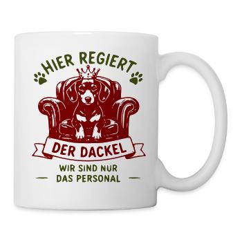 Dackel König auf rotem Thron - Tasse - Weiß - Rechts