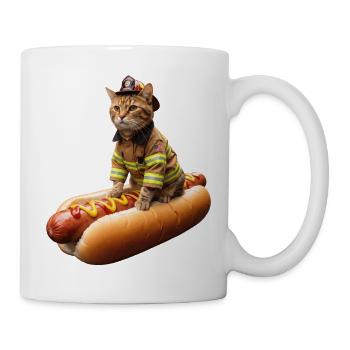 Funny firefighter cat on a hot dog - Mug - white - Right