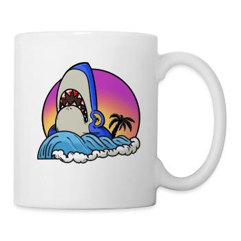 Shark surfer at sunset wave - Mug - white - Right