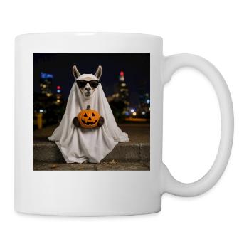 Lama drôle d’Halloween avec t-shirt citrouille, sweat à capuche - Mug blanc - blanc - Droite