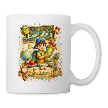 Endlich Schulkind – Einschulung Motiv - Tasse - Weiß - Rechts