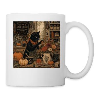 Black Cat Floral Shop T-Shirt Vintage Goth - Mug - white - Right