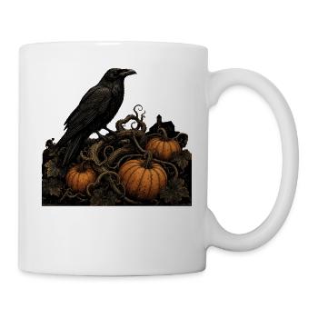 Raven on Pumpkin T-Shirt Vintage Gothic Halloween - Mug - white - Right