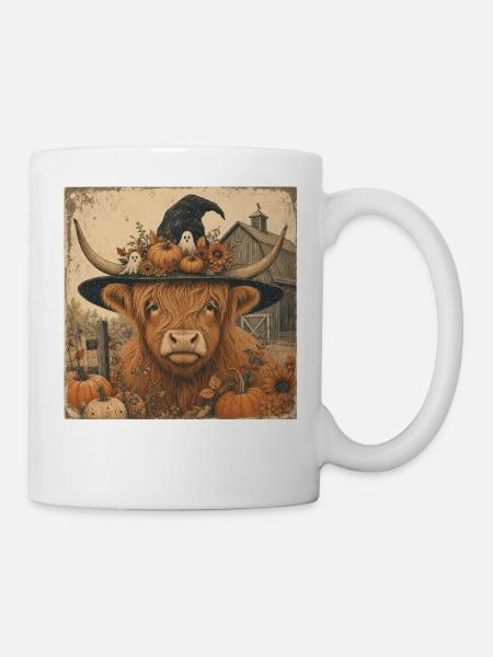 Schottisches Rind Halloween Hoodie Vintage Cow - Tasse - Weiß
