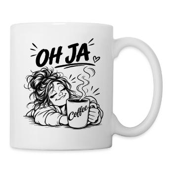 Kaffee Oh Ja Cartoon - Tasse - Weiß - Rechts