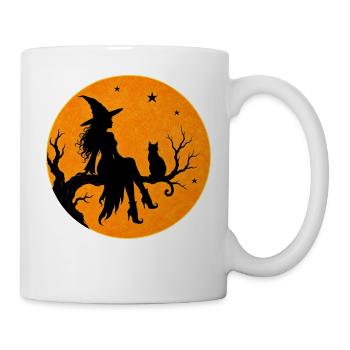 Sorcière d’Halloween avec un motif de t-shirt de chat en pleine lune - Mug blanc - blanc - Droite