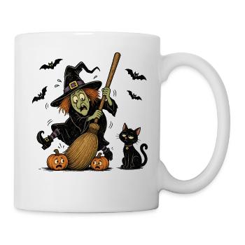 Hexe Halloween Kürbis Katze Vintage Gruselmotiv - Tasse - Weiß - Rechts