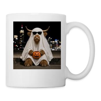 Highland Cow Halloween Ghost with Pumpkin T-Shirt - Mug - white - Right