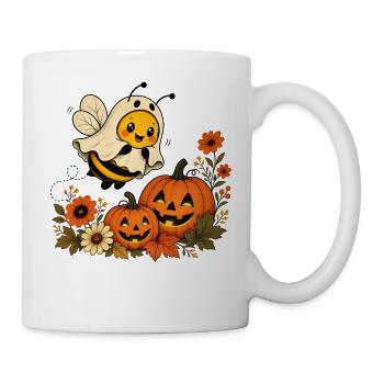 Halloween Biene als Gespenst mit Kürbis T-Shirt - Tasse - Weiß - Rechts