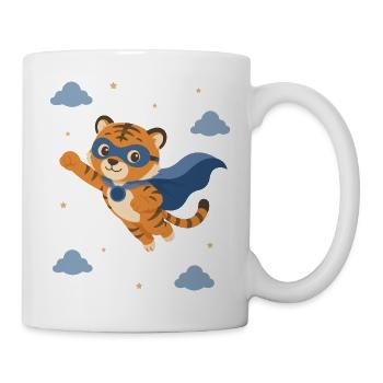 Tiger Superheld mit blauem Umhang - Tasse - Weiß - Rechts