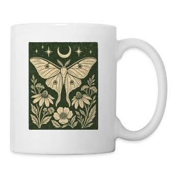 Mystischer Schmetterling Mond Blumen Vintage Natur - Tasse - Weiß - Rechts