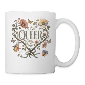 Queer Blumen Herz T-Shirt LGBTQ Pride Vintage - Tasse - Weiß - Rechts
