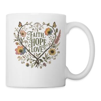 Faith Hope Love Botanical Heart Hoodie Vintage - Mug - white - Right