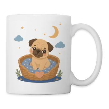 Süßer Mops im Hundekörbchen mit Herz - Tasse - Weiß - Rechts