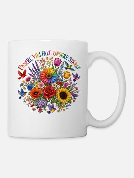 Unsere Vielfalt Unsere Stärke Blumenmotiv Pride - Tasse - Weiß