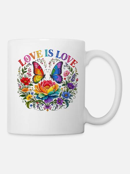 Love Is Love Pride Blumen Schmetterling LGBTQ CSD - Tasse - Weiß