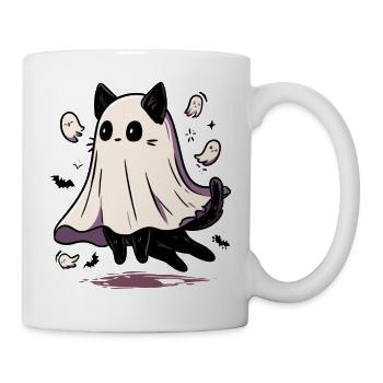 Verspielte Geisterkatzen-Illustration - Tasse - Weiß - Rechts