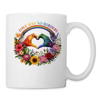 Liebe kennt keine Grenzen Regenbogen Herzhände - Tasse - Weiß - Rechts