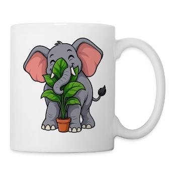 Glücklicher Elefant umarmt eine Topfpflanze - Tasse - Weiß - Rechts