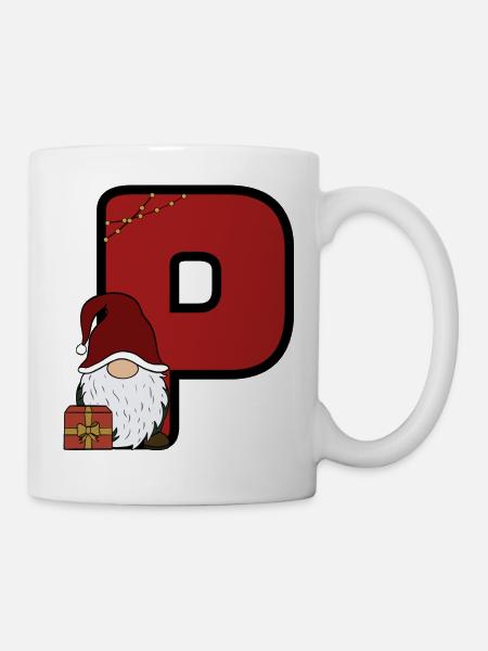 P mit Santa: Festlicher Weihnachtsgruß - Tasse - Weiß