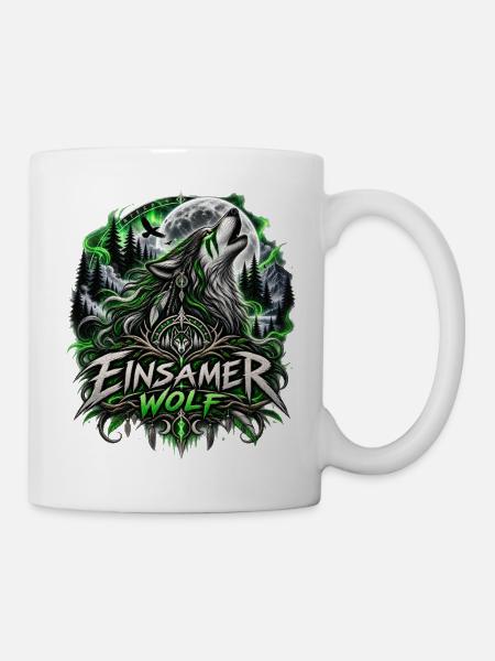 Einsamer Wolf im Grünen Mondlicht - Tasse - Weiß