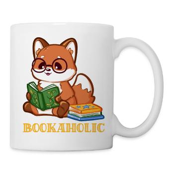 Cartoon Fuchs mit Buch beim Lesen  - Tasse - Weiß - Rechts