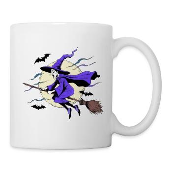 Hexe auf Besen - Tasse - Weiß - Rechts