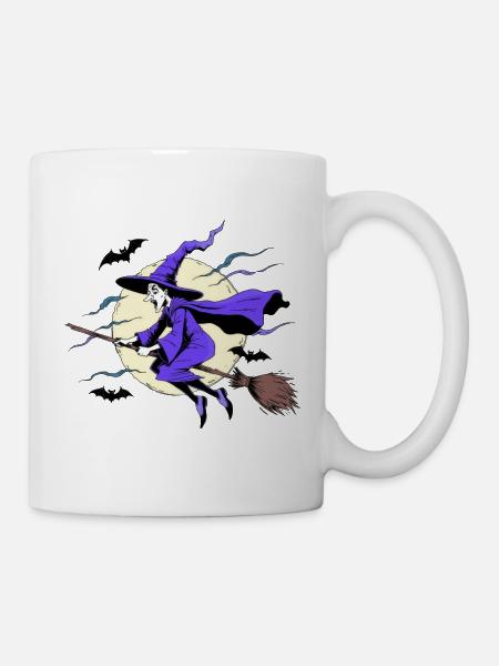 Hexe auf Besen - Tasse - Weiß