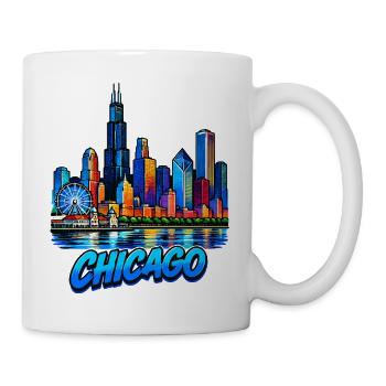 Chicago Neon Skyline Druck - Tasse - Weiß - Rechts