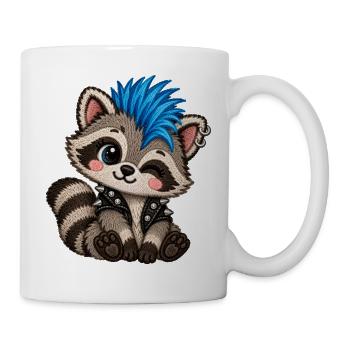 Punk Waschbär mit blauem Iro – Stickmotiv Optik - Tasse - Weiß - Rechts
