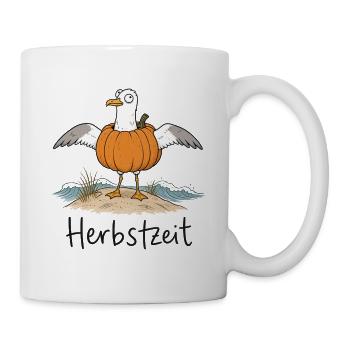 Herbstzeit – Lustige Möwe im Kürbis - Tasse - Weiß - Rechts