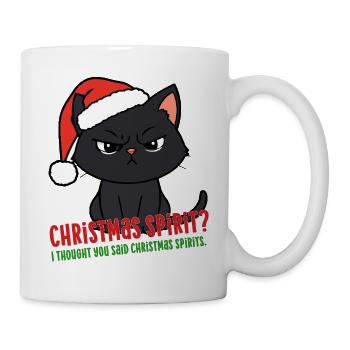 Weihnachtskatze Weihnachtsmütze Lustiger Weihnachtsgeister Humor - Tasse - Weiß - Rechts