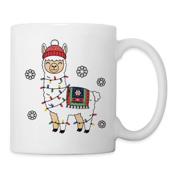 Lama mit Lichterkette – Ugly Christmas - Tasse - Weiß - Rechts