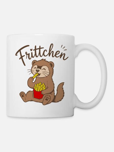 Frettchen Frittchen Fritten Pommes Frites essen - Tasse - Weiß
