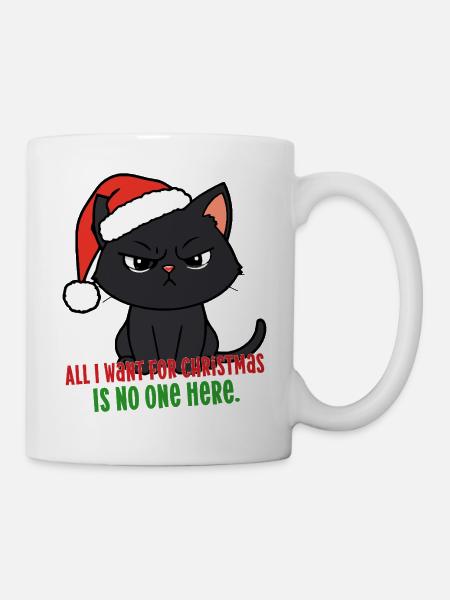Weihnachtskatze Niemand hier Weihnachtsmütze Sarkastischer INFJ - Tasse - Weiß