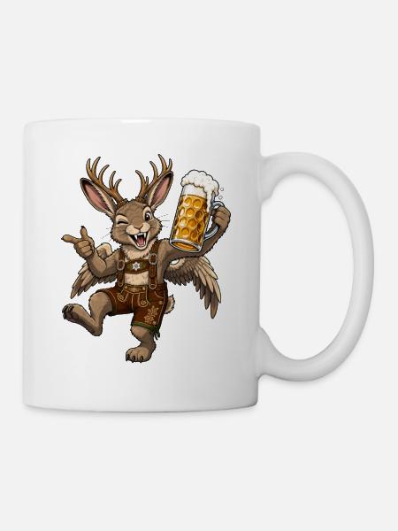Wolpertinger Lederhose Bierkrug - Tasse - Weiß