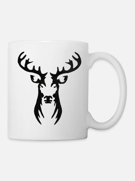 Stilisierte Hirschkopf-Silhouette - Tasse - Weiß