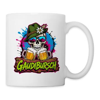 Totenkopf mit Trachtenhut Bier Spruch Bursche - Tasse - Weiß - Rechts