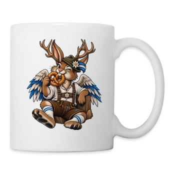 Wolpertinger Lederhose Hase Geweih Trachten Motiv - Tasse - Weiß - Rechts