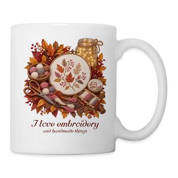 Herbstliche Stickerei mit Garn sticken Gesticktes  - Tasse - Weiß - Rechts