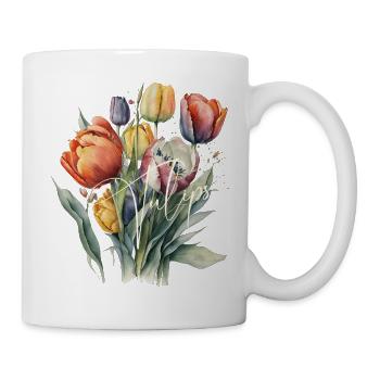 Aquarell-Tulpenbouquet-Schrift - Tasse - Weiß - Rechts