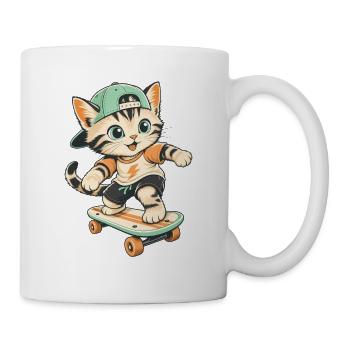 Skater Katze Skateboard Kätzchen Niedlich Lustig - Tasse - Weiß - Rechts