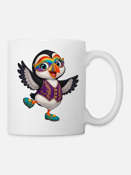 Karnevals-Pinguin im Lila-Weste - Tasse - Weiß
