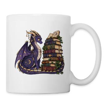 Magischer Buchdrache – Edles Mond & Sterne Design - Tasse - Weiß - Rechts